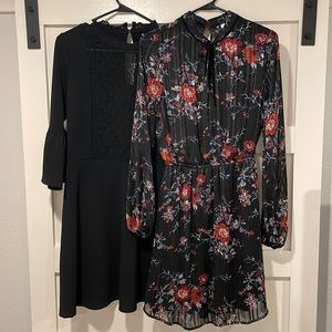 Xhilaration 2 Dresses Black Laced Dress and Floral Size Medium long sleeve Midi